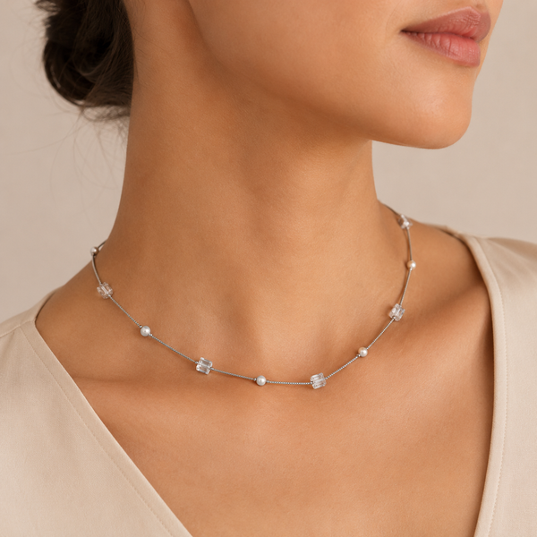 Azure Cube Pearl Necklace