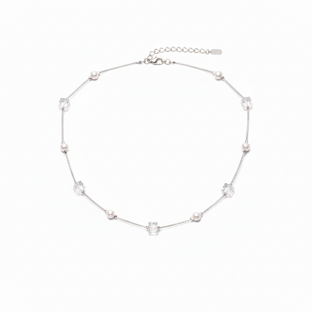 Azure Cube Pearl Neckalce
